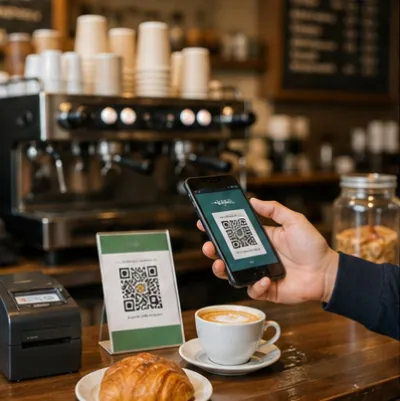 Café table where customers scan a menu QR