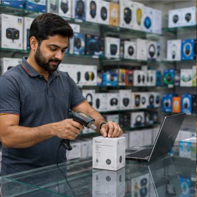 Electronics store shelves for SKU and barcode billing